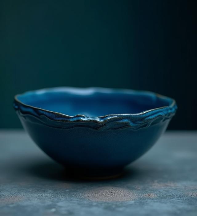 Tiefblaue, wellenförmige Keramikschale